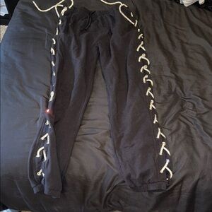 Stylish Black Joggers with Lace Detailing